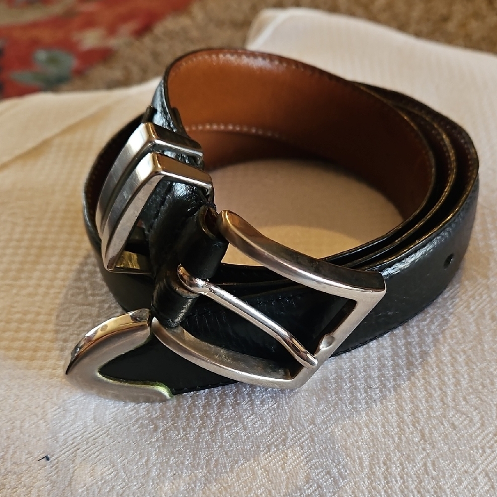 Raymond Floyd Italian Embossed Calfskin Black Leather Belt Sz 34/85